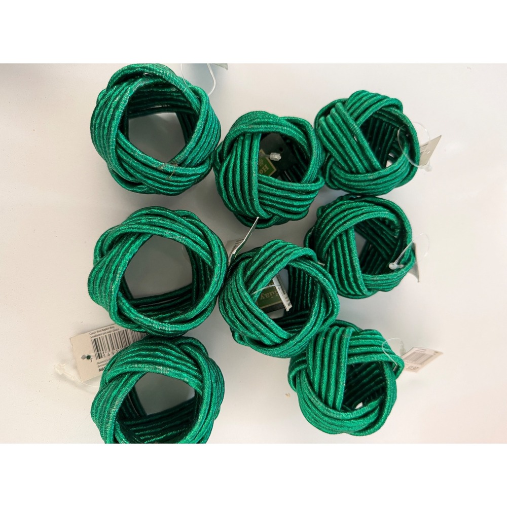 Holiday Time Green Metallic Classic Knot Napkin Rings Set of 8 Christmas Decor